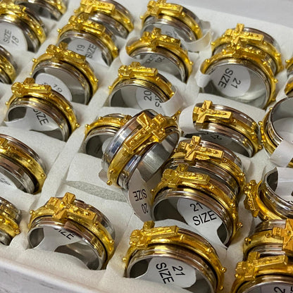 ANEL AÇO INOX COM CRUCIFIXO DOURADO  (36 UNIDADES)