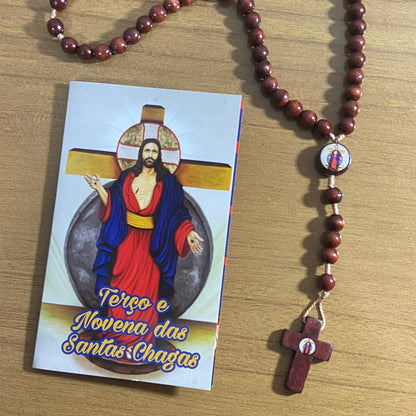 TERÇO DE MADEIRA SANTAS CHAGAS 8MM (3 UNIDADES)