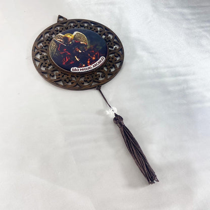 MANDALA MDF TABACO SÃO MIGUEL ARCANJO 26CM (1 UNIDADE)