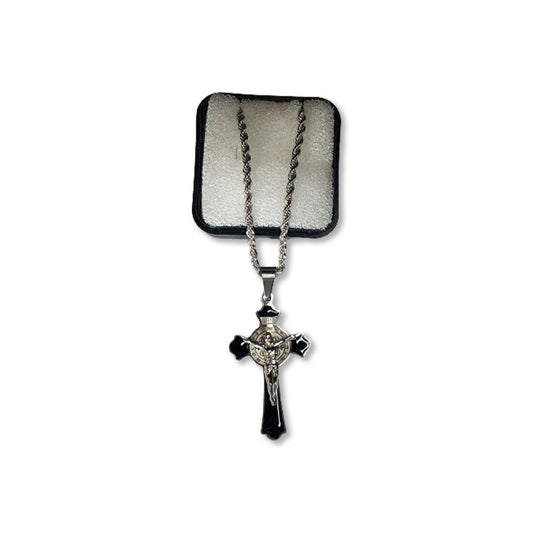 CORRENTE COM CRUCIFIXO MEDALHA SÃO BENTO PRETO  ( 3 UNIDADES)