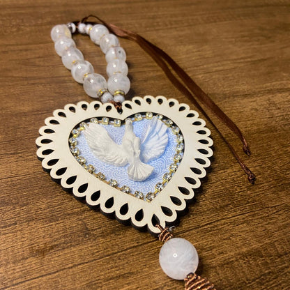 DEZENA PÉROLA MEDALHÃO CORAÇÃO DIVINO ESPIRITO SANTO DE RESINA 15MM (1 UNIDADE)