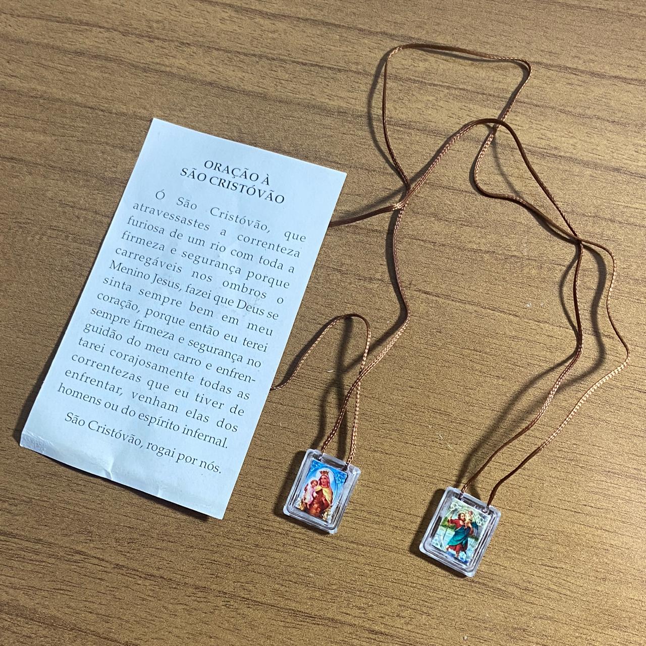 ESCAPULÁRIO CORDINHA NOSSA SENHORA DO CARMO E SÃO CRISTÓVÃO (12 UNIDADES)