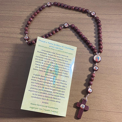 TERÇO DE MADEIRA NOSSA SENHORA DE GUADALUPE 7 MEDALHAS MOD1 8MM (3 UNIDADES)