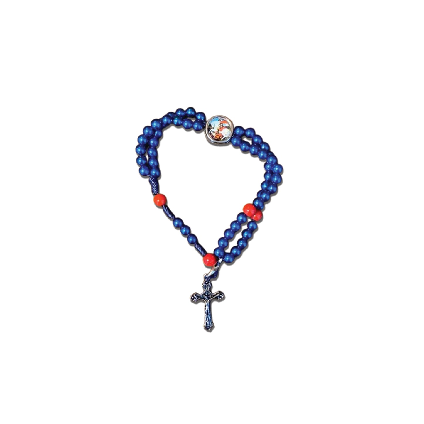 TERÇO PULSEIRA PÉROLA AZUL COM MEDALHA RESINADA SÃO JORGE (6 UNIDADES)