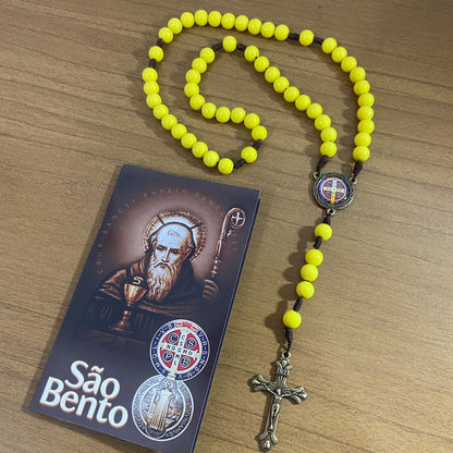 TERÇO PÉROLA AMARELA CAMPISTA MEDALHA SÃO BENTO 10MM (1 UNIDADE)