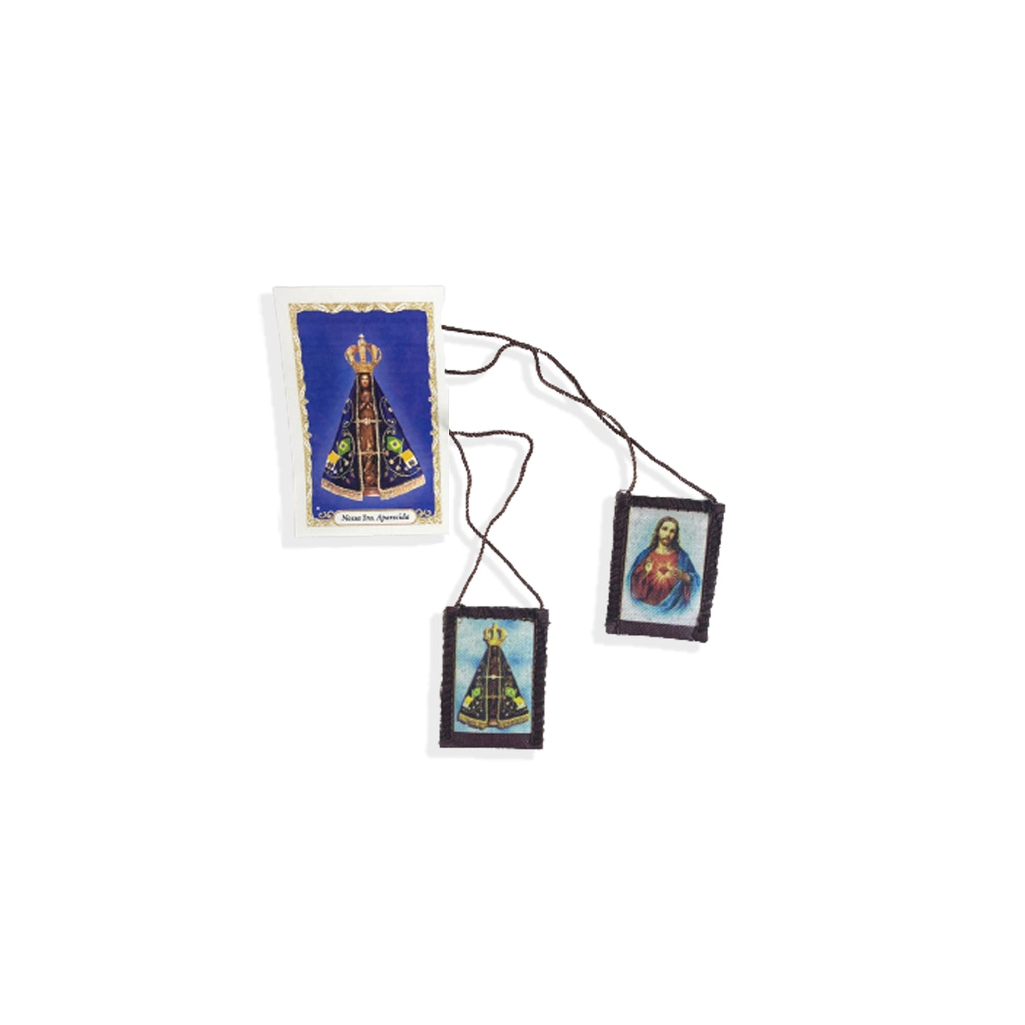 ESCAPULÁRIO DE PANO SAGRADO CORAÇÃO DE JESUS E NOSSA SENHORA APARECIDA (6 UNIDADES)
