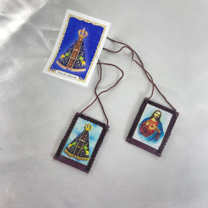 ESCAPULÁRIO DE PANO SAGRADO CORAÇÃO DE JESUS E NOSSA SENHORA APARECIDA (6 UNIDADES)