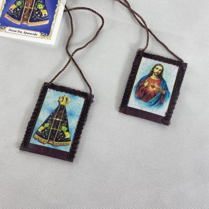 ESCAPULÁRIO DE PANO SAGRADO CORAÇÃO DE JESUS E NOSSA SENHORA APARECIDA (6 UNIDADES)