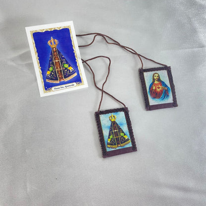 ESCAPULÁRIO DE PANO SAGRADO CORAÇÃO DE JESUS E NOSSA SENHORA APARECIDA (6 UNIDADES)