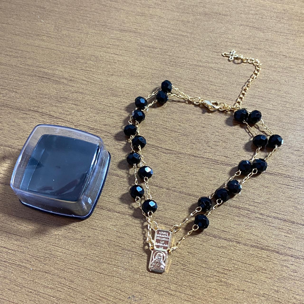 PULSEIRA ESCAPULARIO CRISTAL PRETO (3 UNIDADES)