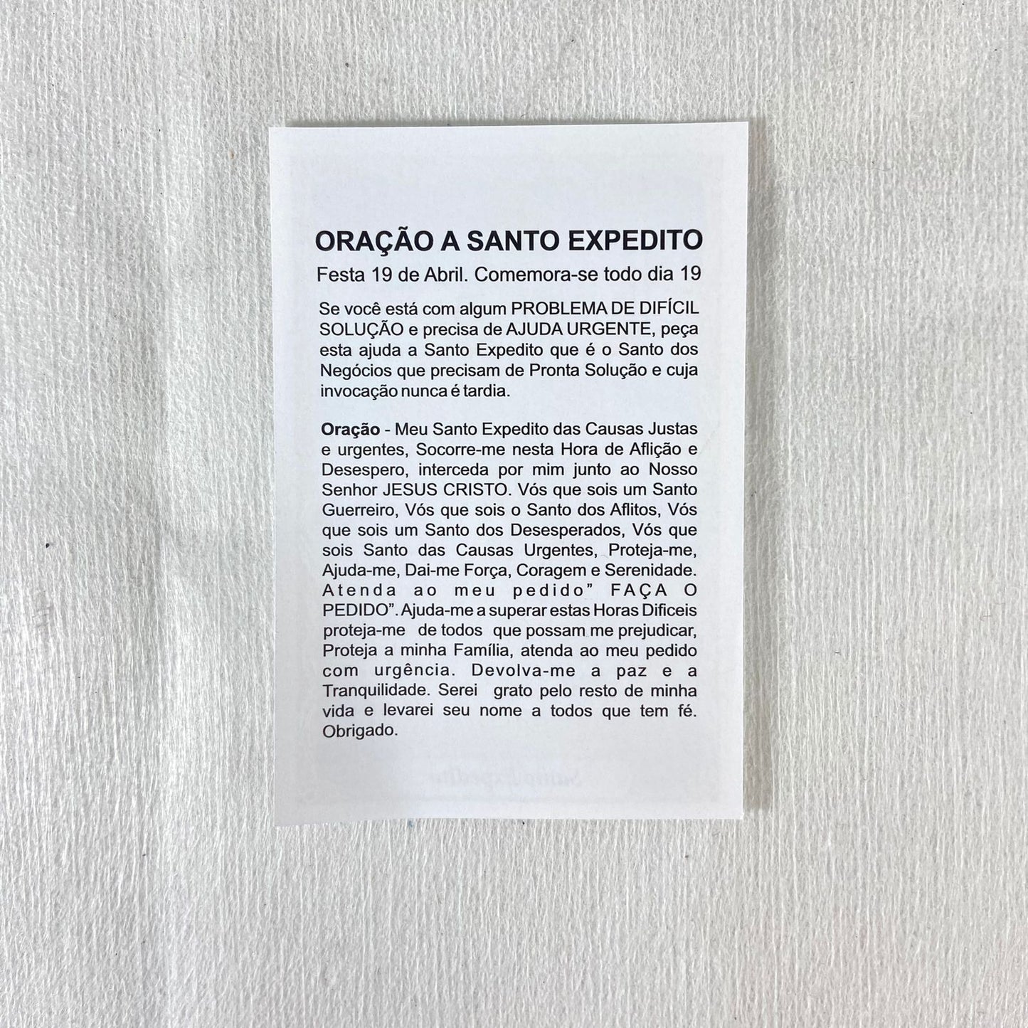 FOLHETO DE ORAÇÃO SANTO EXPEDITO (300 UNIDADES)