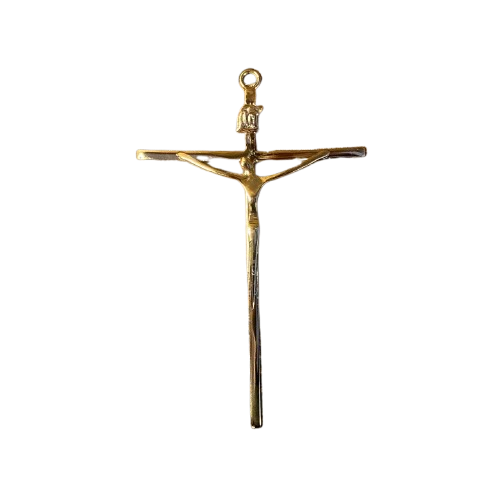 CRUCIFIXO DE PAREDE METAL DOURADO (01 UNIDADE)