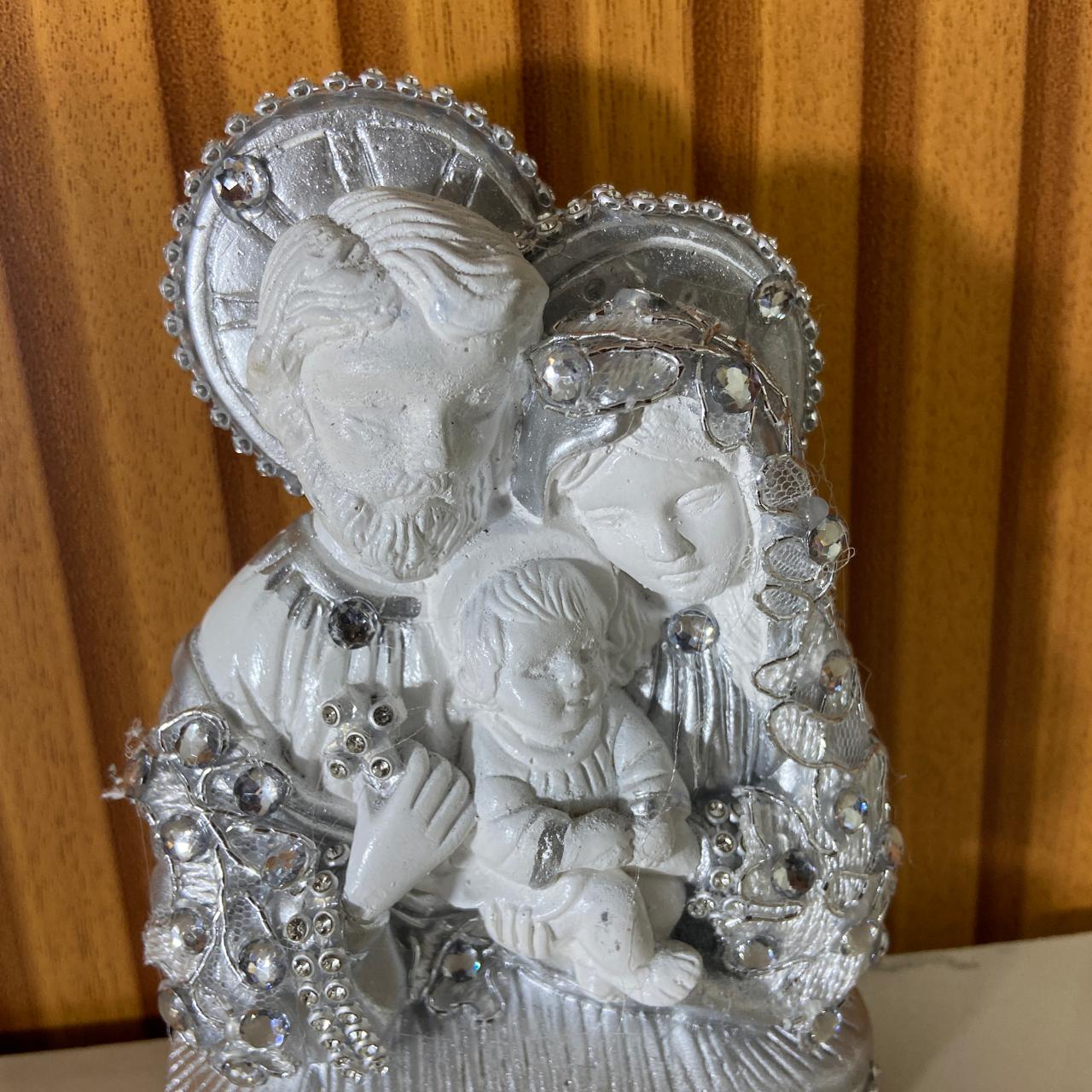 BUSTO DE GESSO SAGRADA FAMÍLIA DECOUPAGE PRATA 15CM (1 UNIDADE)