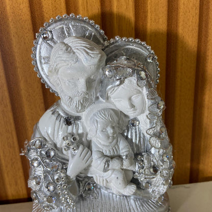 BUSTO DE GESSO SAGRADA FAMÍLIA DECOUPAGE PRATA 15CM (1 UNIDADE)