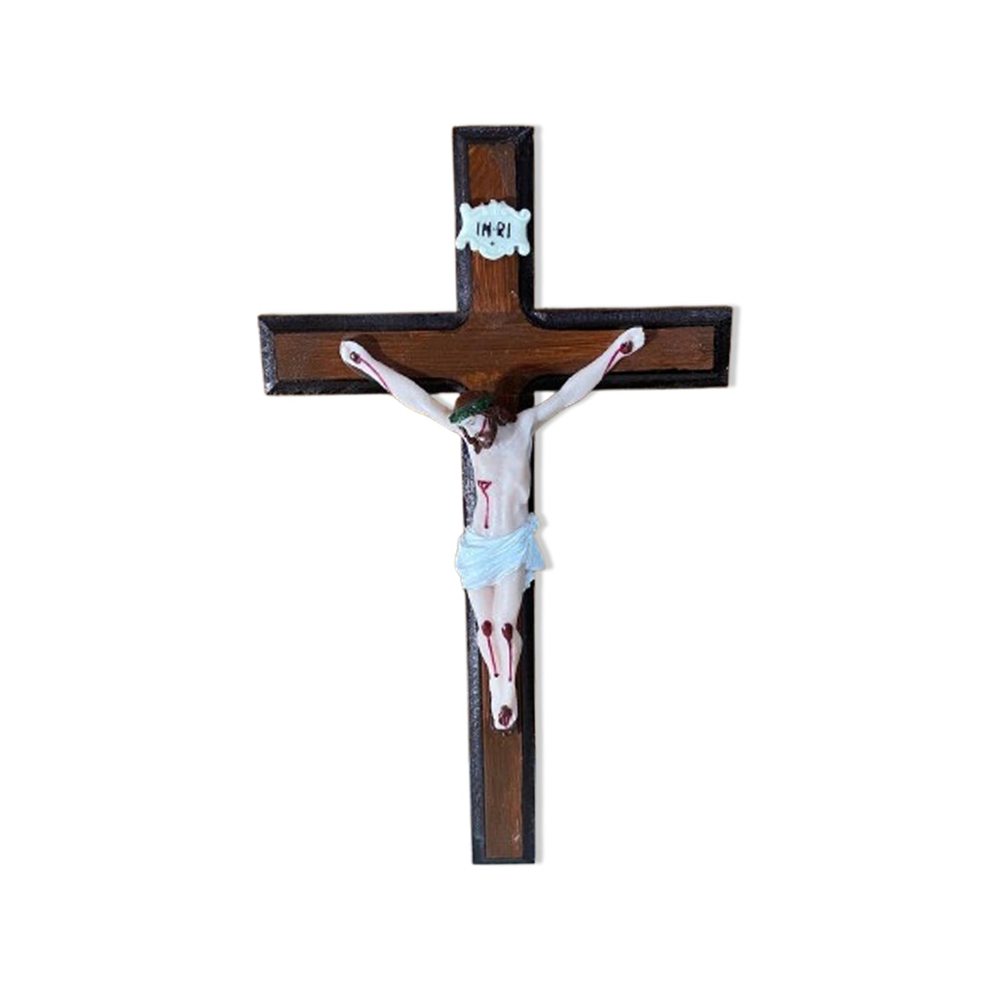 CRUCIFIXO MADEIRA DE PAREDE COM CRISTO DE RESINA NACIONAL 28CM (1 UNIDADE)