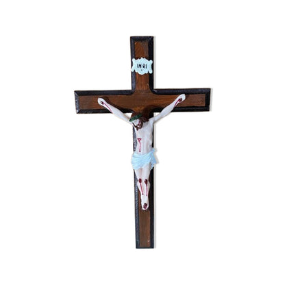 CRUCIFIXO MADEIRA DE PAREDE COM CRISTO DE RESINA NACIONAL 28CM (1 UNIDADE)
