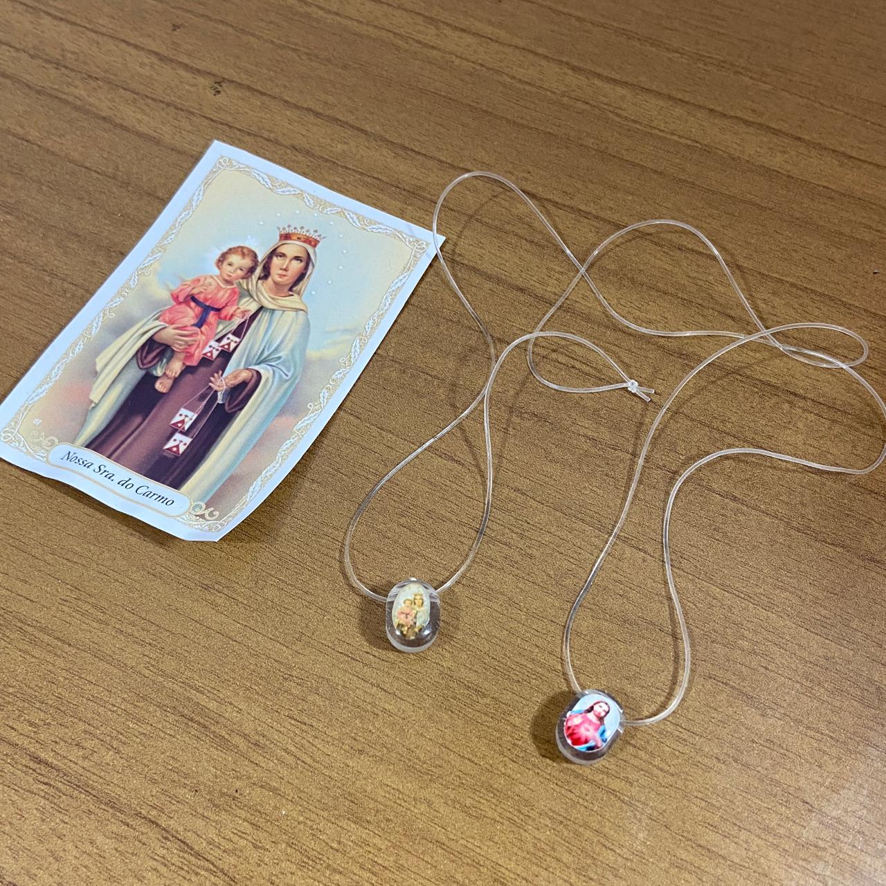 ESCAPULÁRIO SILICONE SAGRADO CORAÇÃO DE JESUS E NOSSA SENHORA DO CARMO (12 UNIDADES)