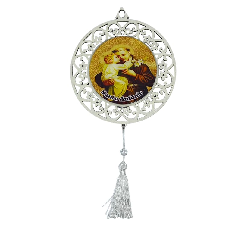 MANDALA MDF BRANCA RESINADA SANTO ANTÔNIO 25CM (1 UNIDADE)