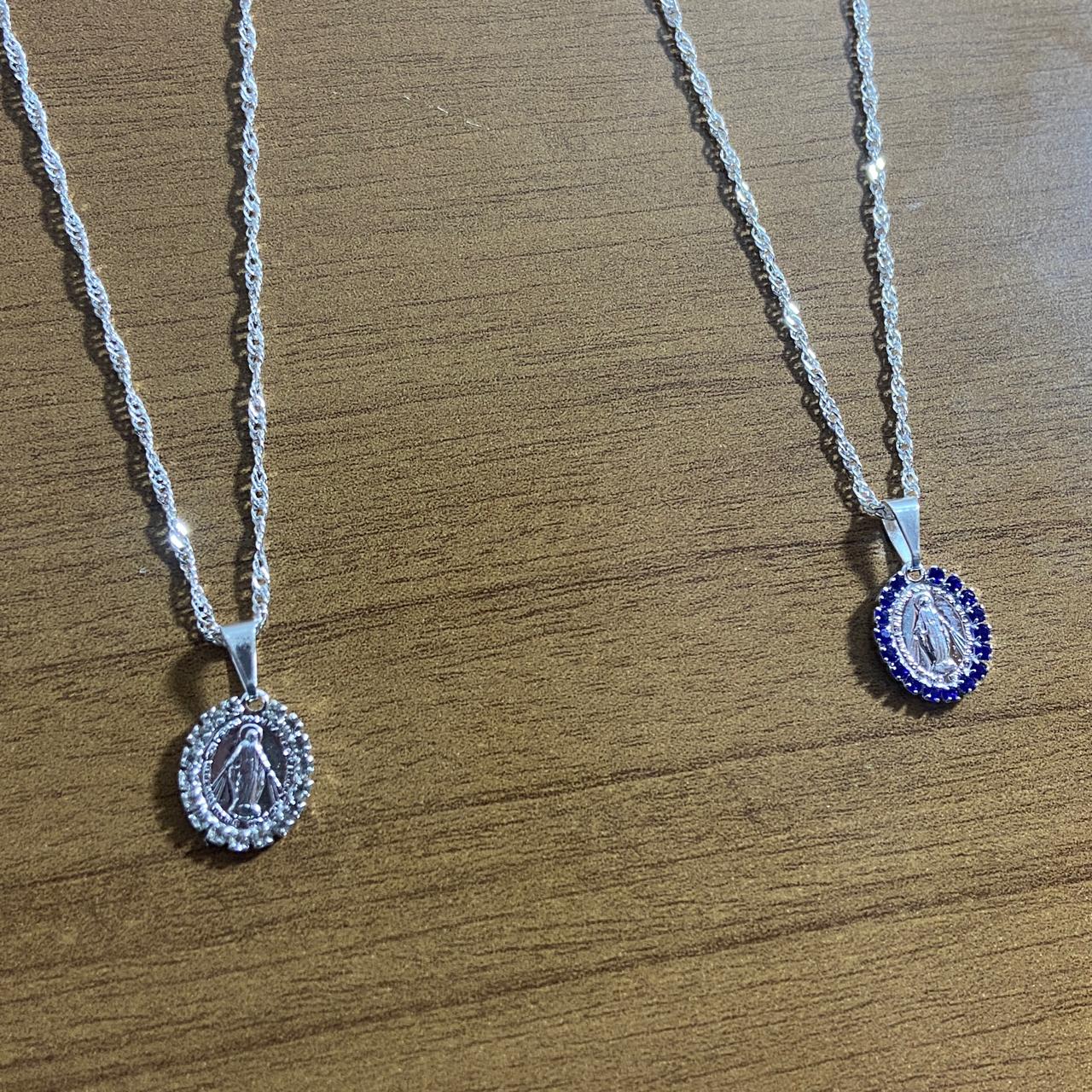 CORRENTE PRATEADA NOSSA SENHORA DAS GRAÇAS MODELOS SORTIDOS ( 3 UNIDADES)