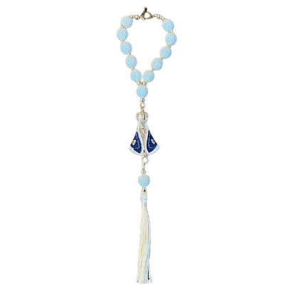 DEZENA PARA CARRO NOSSA SENHORA APARECIDA AMORA BRANCA 12MM MOD2 (3 UNIDADES)