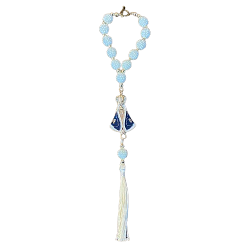 DEZENA PARA CARRO NOSSA SENHORA APARECIDA AMORA BRANCA 12MM MOD2 (3 UNIDADES)