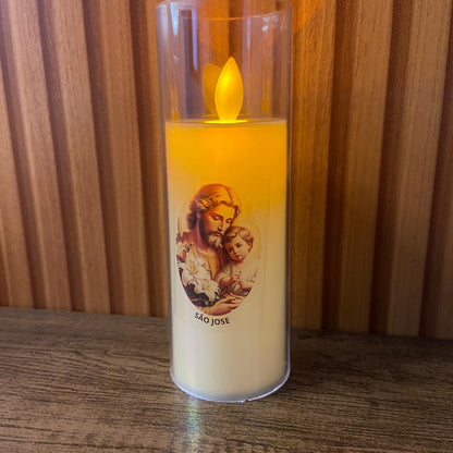 VELA ELETRÔNICA NO COPO DE ACRÍLICO SÃO JOSÉ 15CM (1 UNIDADE)
