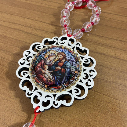 MEDALHÃO DE PORTA RESINADO COM STRASS SAGRADA FAMÍLIA (1 UNIDADE)