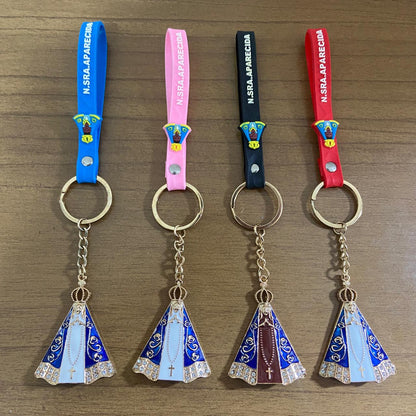 CHAVEIRO LUXO NOSSA SENHORA APARECIDA COM FITA SILICONE CORES SORTIDAS (6 UNIDADES)