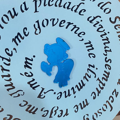 MANDALA MDF AZUL ORAÇÃO DO SANTO ANJO  30CM (1 UNIDADE)