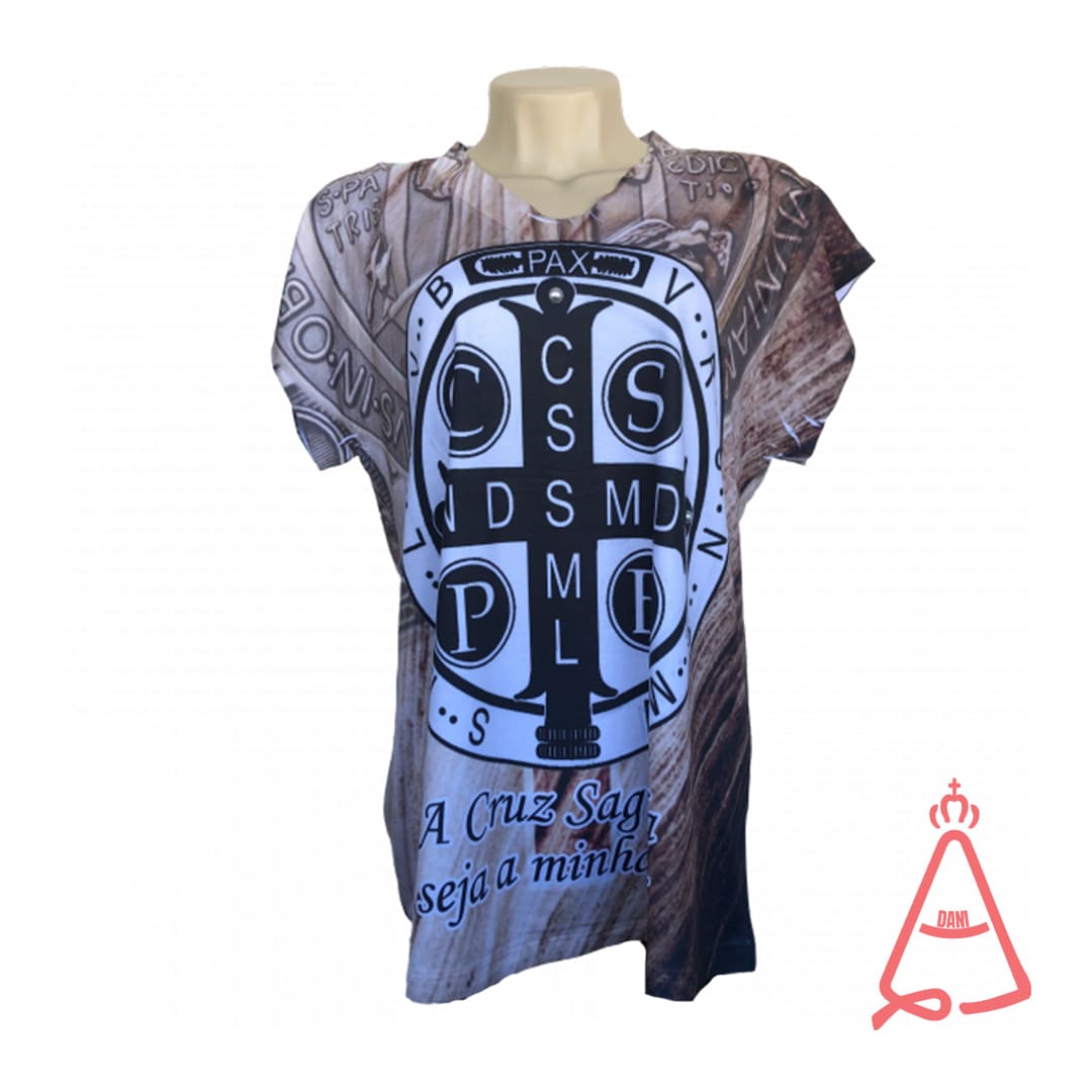 CAMISETA RELIGIOSA MEDALHA SÃO BENTO TAMANHO:M (1 UNIDADE)