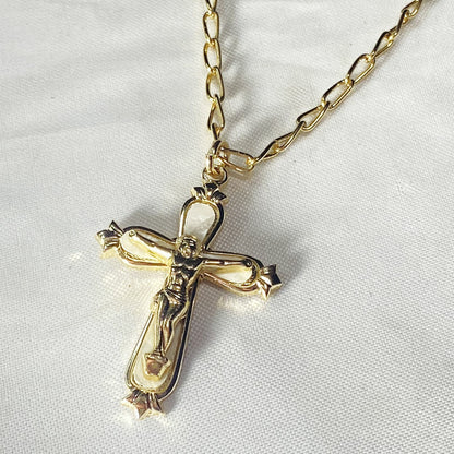 CORRENTE DOURADA COM CRUCIFIXO BRANCO   (3 UNIDADES)