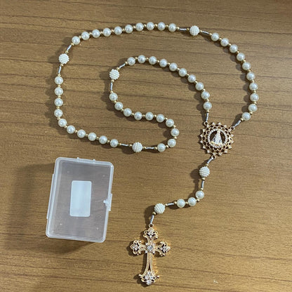 TERÇO DE NOIVA DOURADO PÉROLA NOSSA SENHORA APARECIDA 08MM MOD1 (1 UNIDADE)