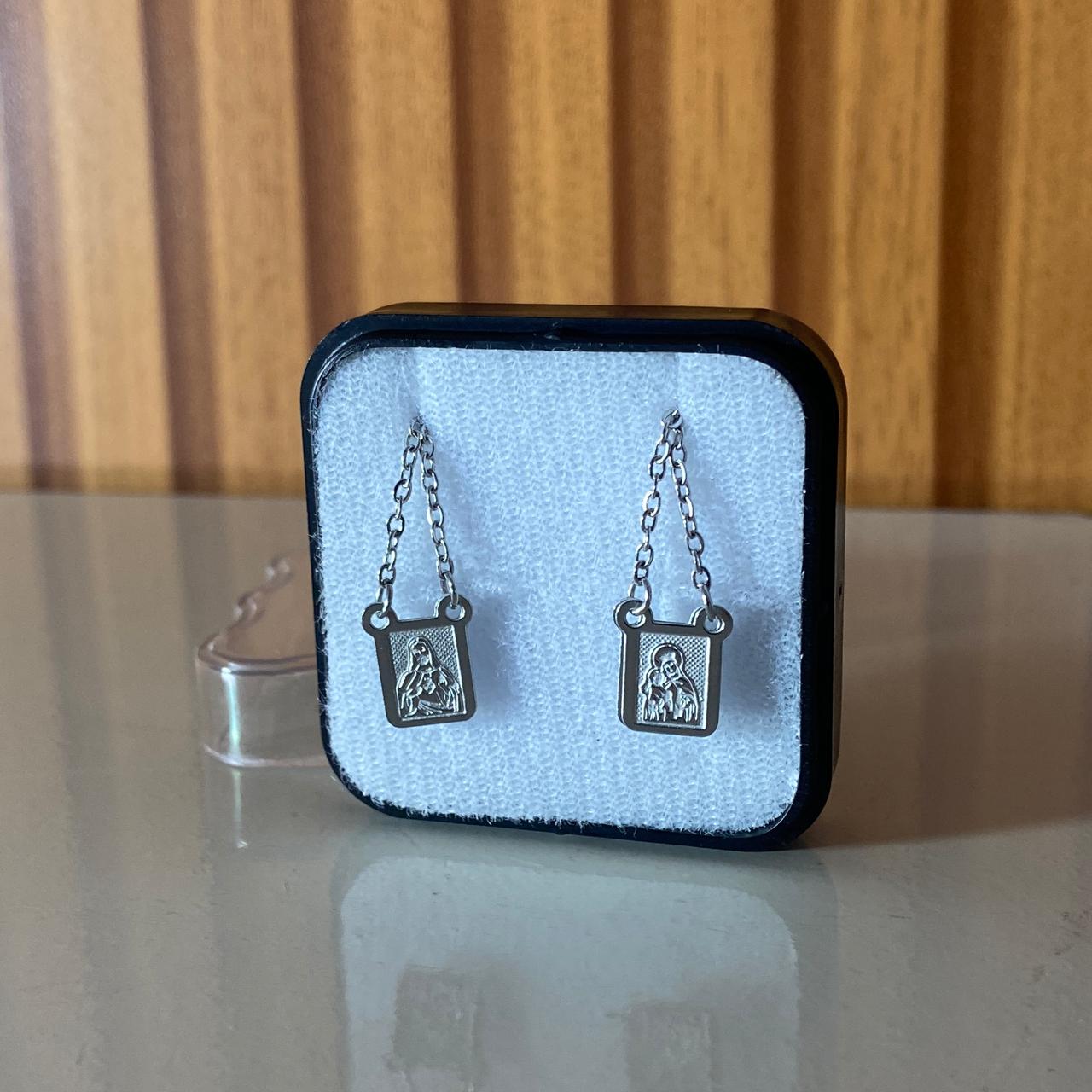 ESCAPULÁRIO INOX DUPLO SAGRADO CORAÇÃO DE JESUS E NOSSA SENHORA DO CARMO P (6 UNIDADES)