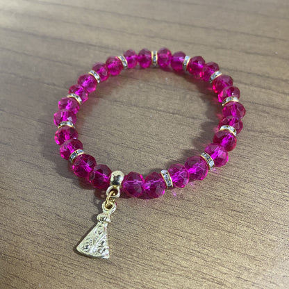 PULSEIRA CRISTAL ROSA PINK NOSSA SENHORA APARECIDA  (06 UNIDADES)