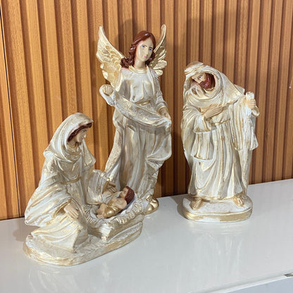 PRESÉPIO DE GESSO DOURADO 04 PEÇAS 30CM (1 UNIDADE)