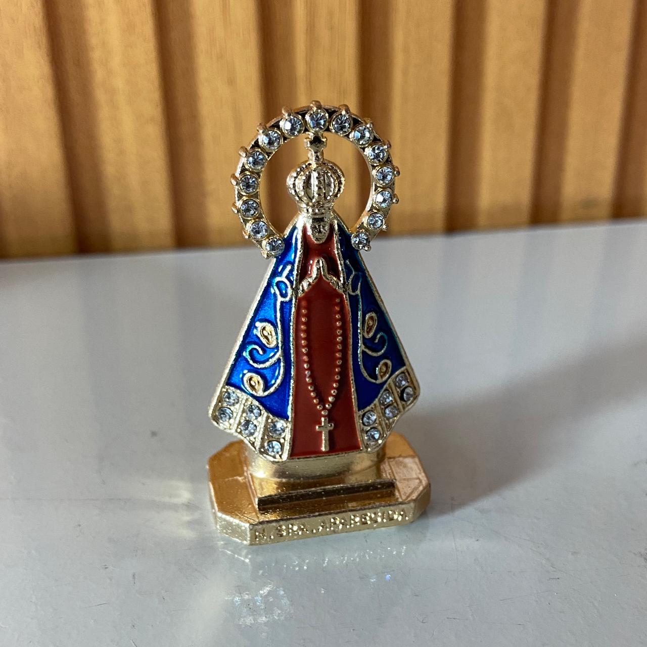 IMAGEM NOSSA SENHORA APARECIDA MARROM COM AURÉOLA  PARA CARRO STRASS MOD2 (12 UNIDADES)