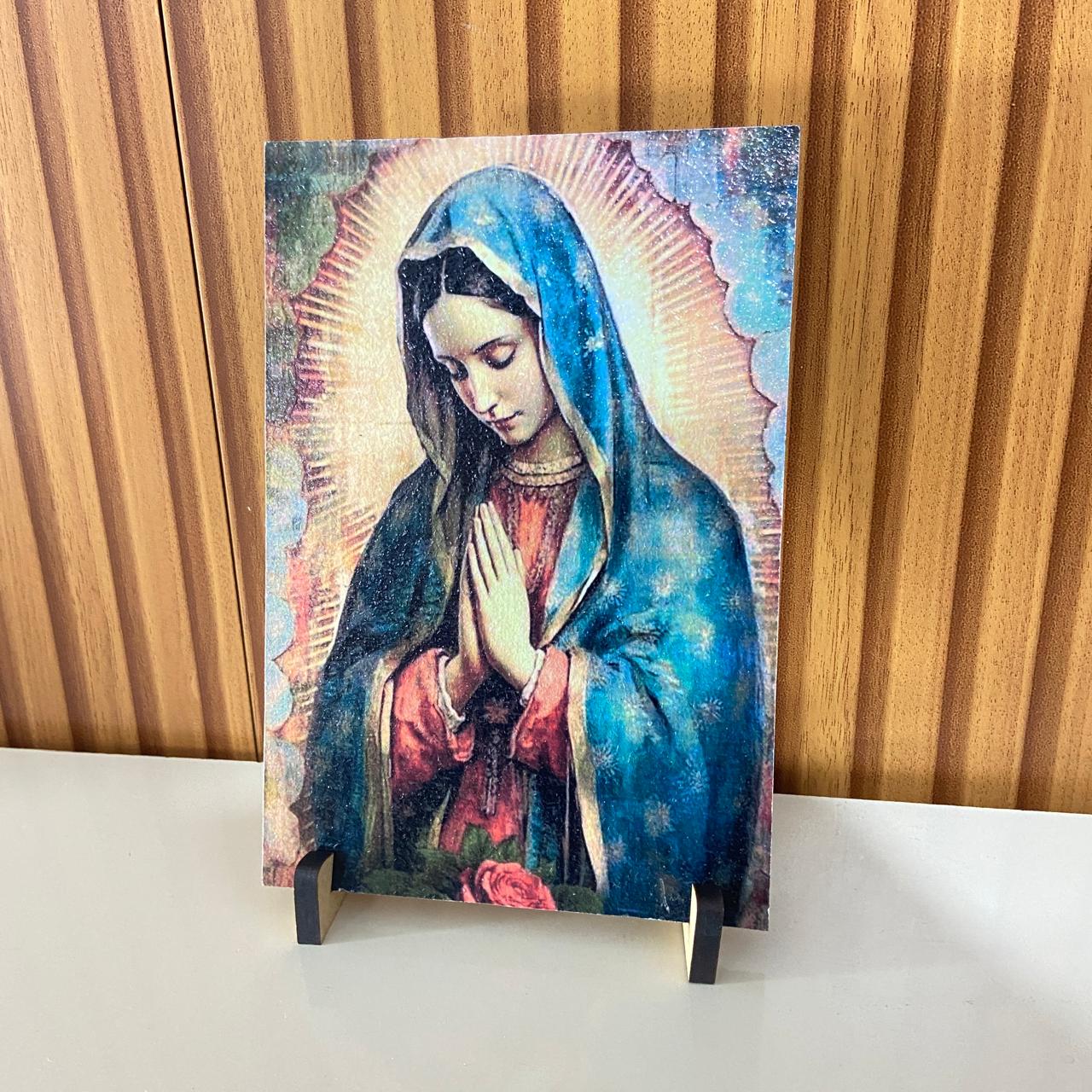 PLAQUINHA DE MESA MDF RESINADO NOSSA SENHORA DE GUADALUPE 19CM x 13CM MOD2  (1 UNIDADE)