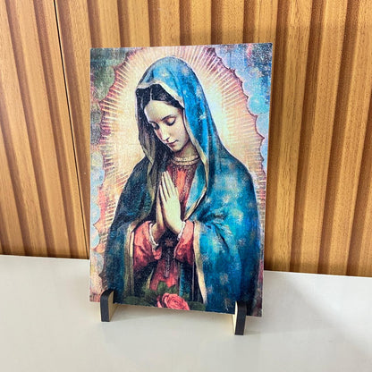 PLAQUINHA DE MESA MDF RESINADO NOSSA SENHORA DE GUADALUPE 19CM x 13CM MOD2  (1 UNIDADE)