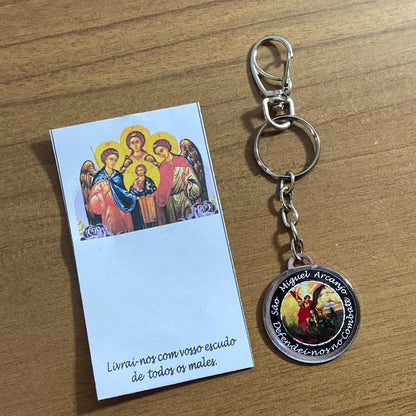 CHAVEIRO METAL DUPLA FACE COM MOSQUETE SÃO MIGUEL ARCANJO (6 UNIDADES)