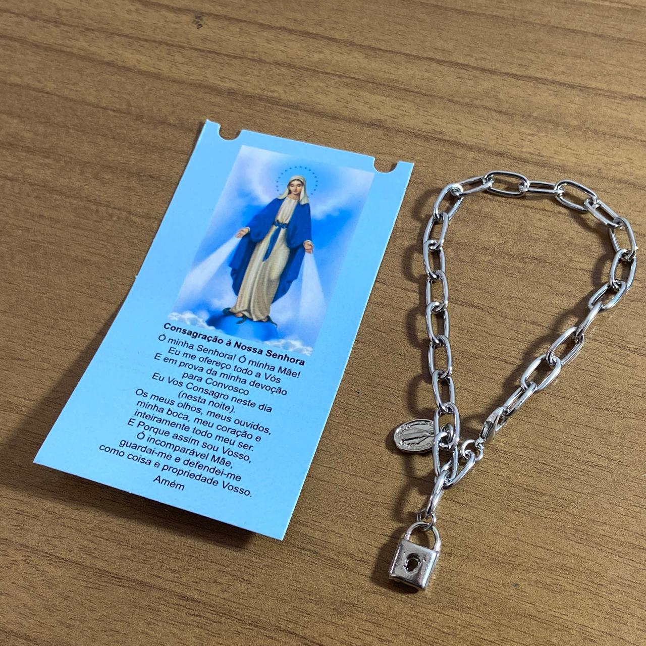 PULSEIRA CADEADO NOSSA SENHORA DAS GRAÇAS NA CARTELA (3 UNIDADES)