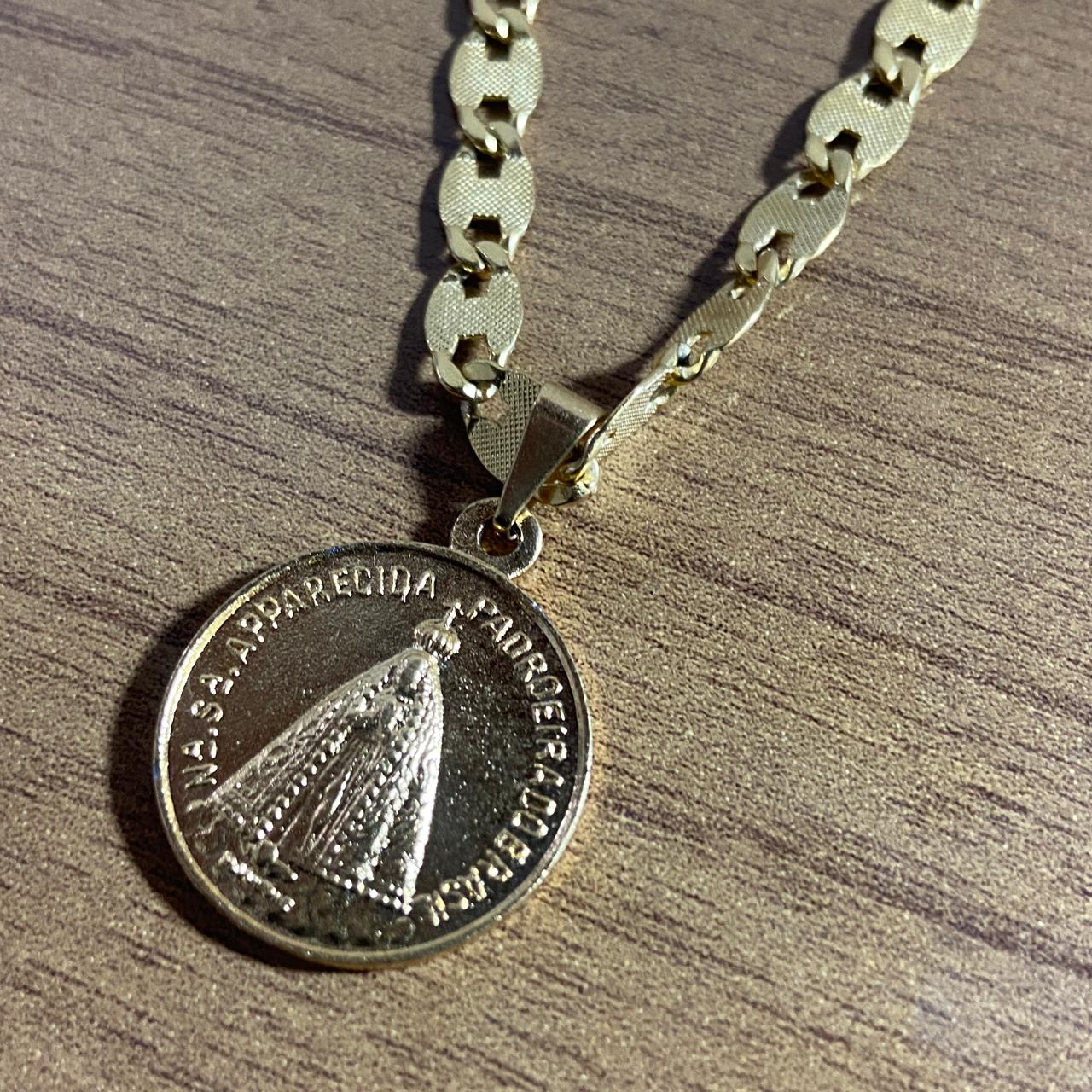 CORRENTE DOURADA NOSSA SENHORA APARECIDA E BASÍLICA ( 1 UNIDADE)