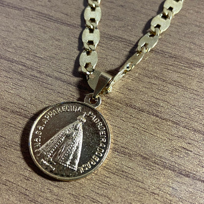 CORRENTE DOURADA NOSSA SENHORA APARECIDA E BASÍLICA ( 1 UNIDADE)