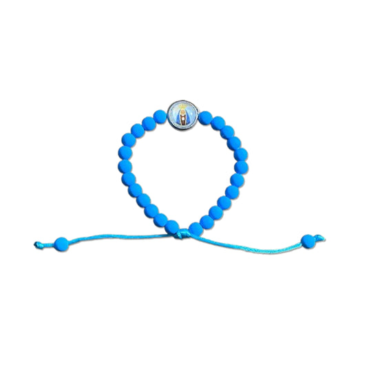 PULSEIRA AZUL REGULÁVEL COM MEDALHA RESINADA NOSSA SENHORA APARECIDA (6 UNIDADES)