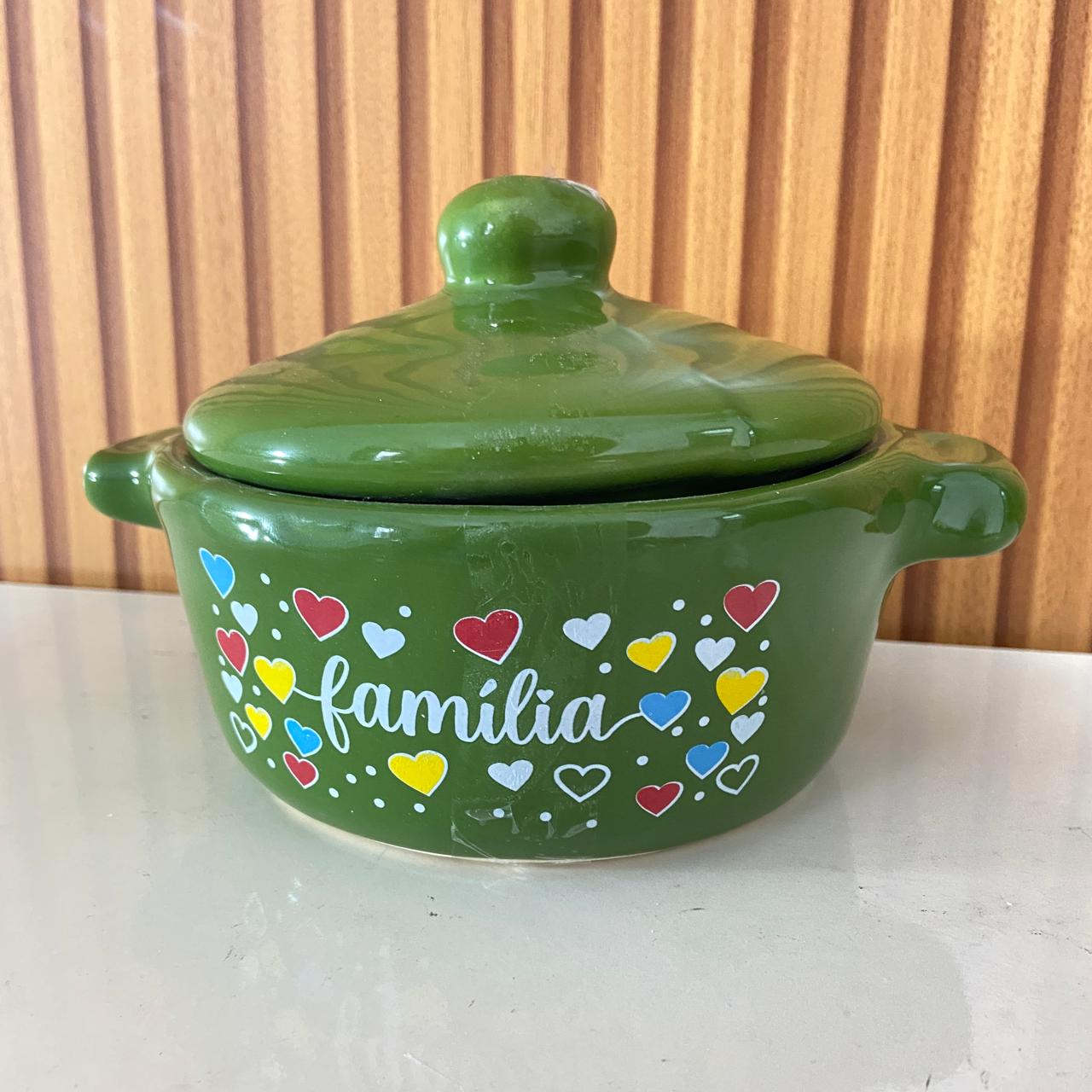 PANELINHA DE PORCELANA VERDE FAMÍLIA (1 UNIDADE)