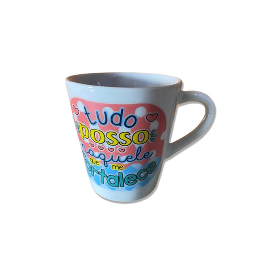 XÍCARA BRANCA TUDO POSSO NAQUELE... MOD2 120ML (1 UNIDADE)