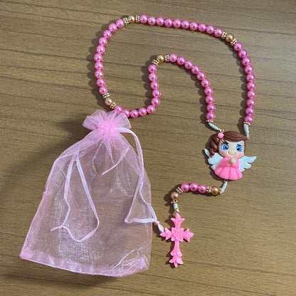 TERÇO PÉROLA ROSA ANJINHO ROSA DE BISCUIT (1 UNIDADE)