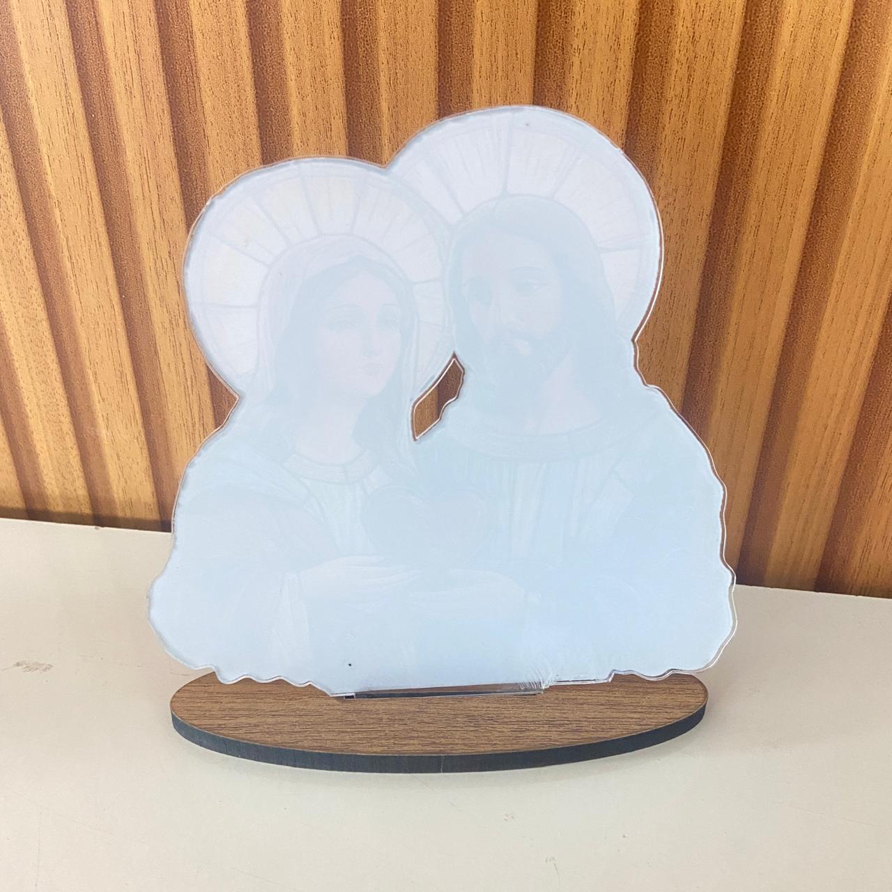 ADORNO DE MESA ACRÍLICO RESINADO SAGRADO CORAÇÃO DE JESUS E IMACULADO CORAÇÃO DE MARIA 14CM (1 UNIDADE)
