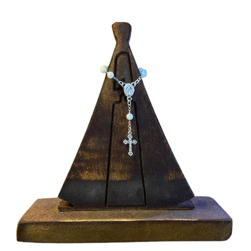 IMAGEM DE MADEIRA NOSSA SENHORA APARECIDA COM DEZENA DE PÉROLA 16CM  (1 UNIDADE)