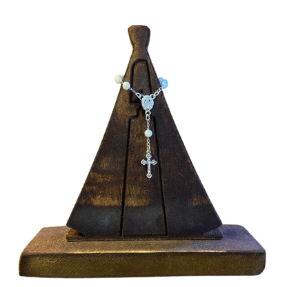 IMAGEM DE MADEIRA NOSSA SENHORA APARECIDA COM DEZENA DE PÉROLA 16CM  (1 UNIDADE)