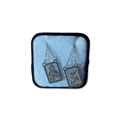 ESCAPULÁRIO INOX QUADRADO LASER DETALHADO SAGRADO CORAÇÃO DE JESUS E SÃO JORGE (6 UNIDADES)